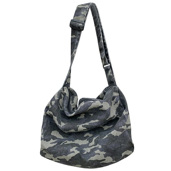 Yucurem Canvas Crossbody Bag Retro Washable Camouflage Women Shoulder Handbag (Grey)