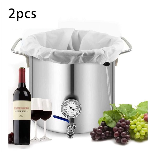 Paquete de 2 bolsas de cerveza: bolsa de malla reutilizable para colar frutas, sidra, vino, uva, prensa, con cordón, 38 x 42 cm