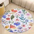 thumbnail image 4 of Floral Colorful Flower Soft Bedroom Round Area Rug, Washable Cute Nursery Circle Throw Mat, Non-Slip Contemporary Small Low Pile Floor Carpet for Dorm Bedside, 4 of 6