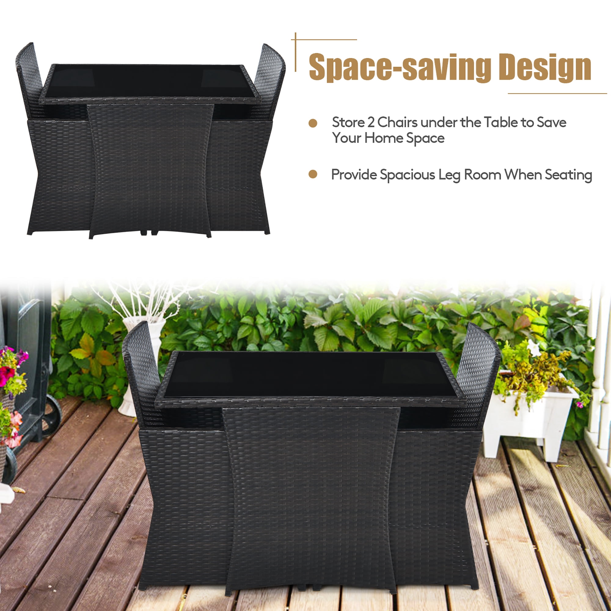 Costway  3PCS Patio Rattan Furniture Set Cushion Sofa Armrest Garden Turquoise