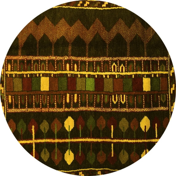 Ahgly Company Machine Washable Indoor Round Southwestern Yellow Country Area Rugs, 6' Round