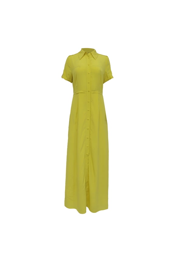 Pre-Owned Diane von Furstenberg Long Shirt Dress in Yellow Silk
