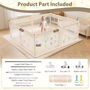 Extra Large Baby Playpen for Toddlers, 79x71 inch Safety Play Pen, Portable Playard with Zipper Door for Indoor Outdoor, Apricot