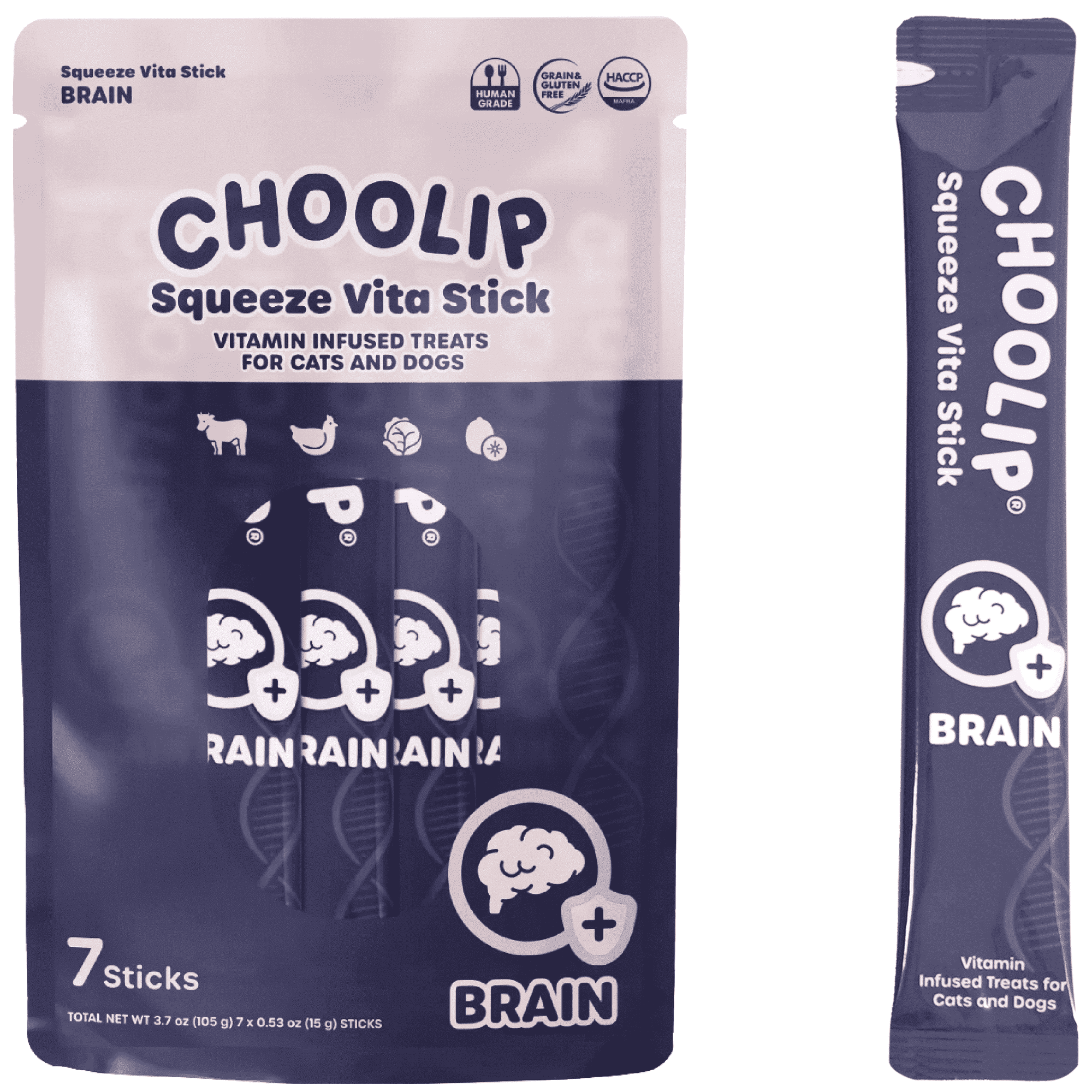 Choolip Vita Stick Brain Support Lickable Treats for Cats & Dogs, 3.7 oz (7 Sticks)