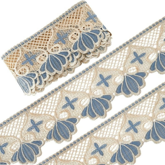 5 Yards×4 Inch Europe Lace Ribbon Crown Embroidered Lace Ribbon Venice Sewing Edge Trim Floral Inelastic Trim Applique Fabric Crafts for Sewing Craft DIY Clothes Wedding Decoration (Blue)