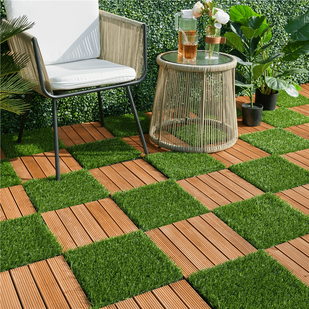 Renwick Green Interlocking Turf Mats, 27 Pack Artificial Grass Tiles, Durable Polyethylene