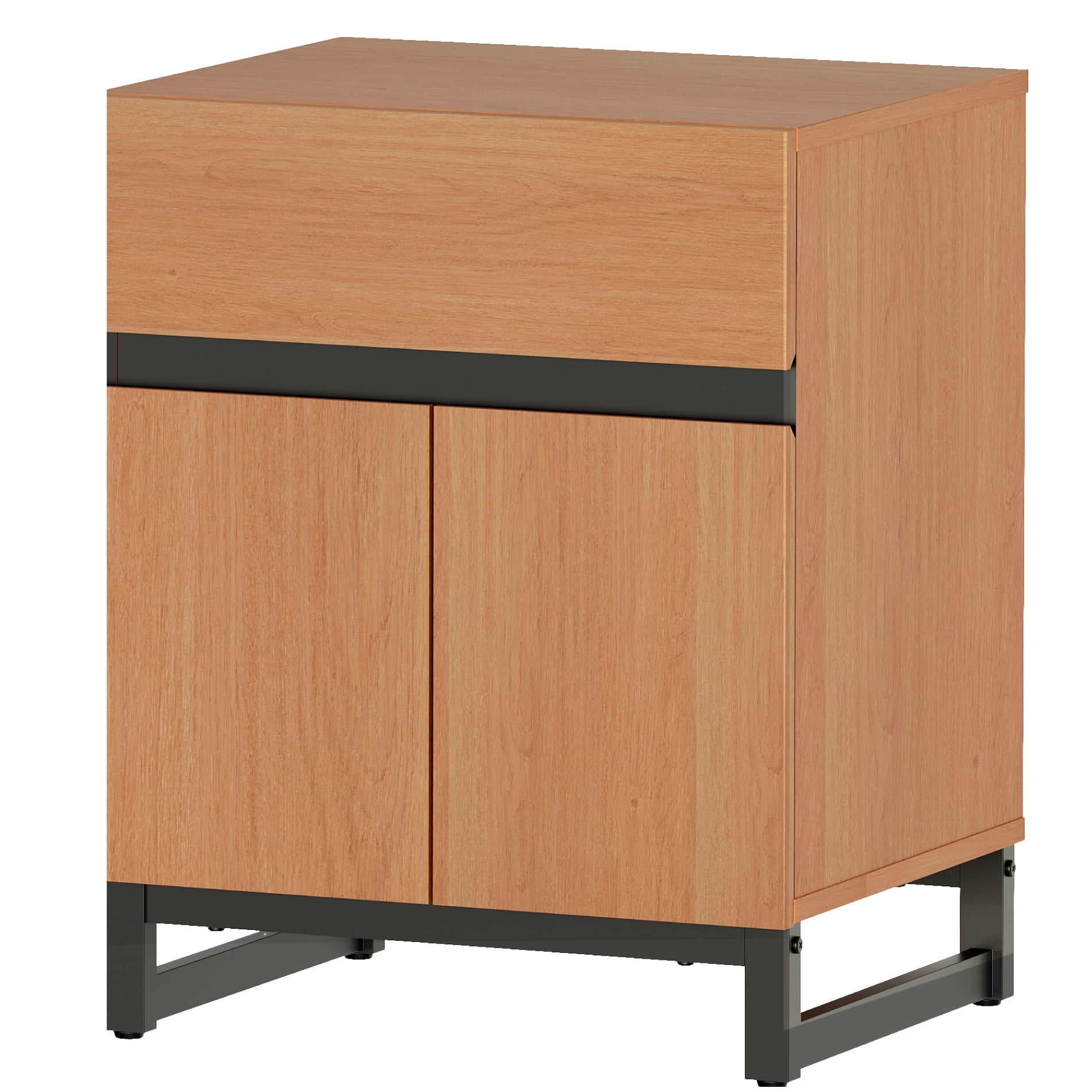WAMPAT Modern Farmhouse End Table，1 Drawer & 1 Storage Cabinet with 2 Open Doors，Wood Rustic Sofa & Side Table for Living Room & Bedroom Nightstand