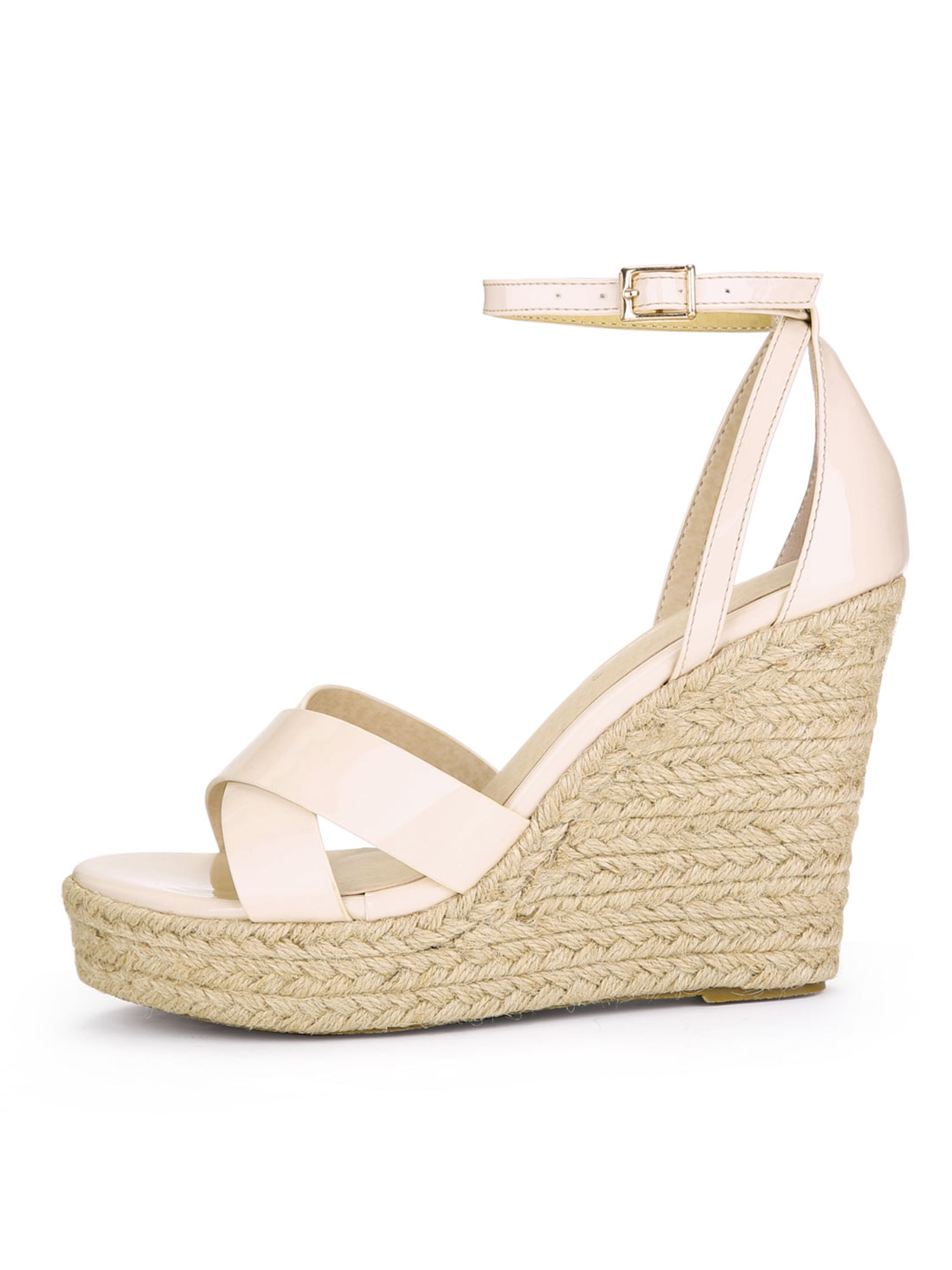 Women Ankle Strap Espadrille Platform Wedge Sandals Pale Pink US 5.5