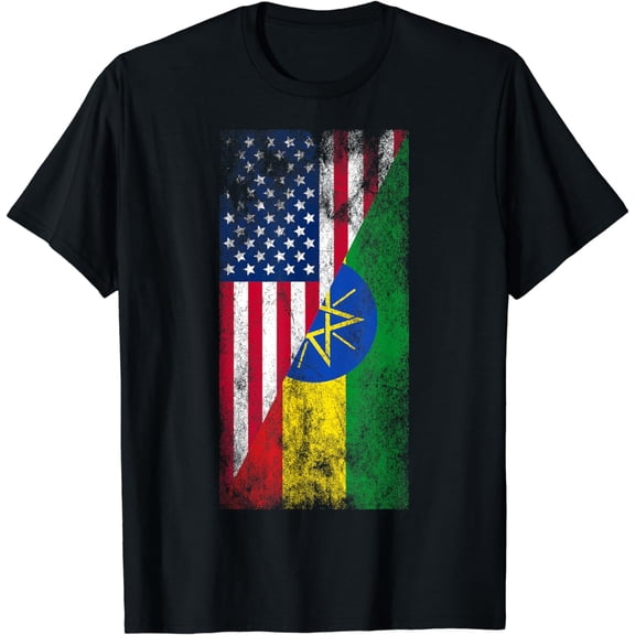 USA Ethiopia Flags - United States of America, Ethiopian T-Shirt