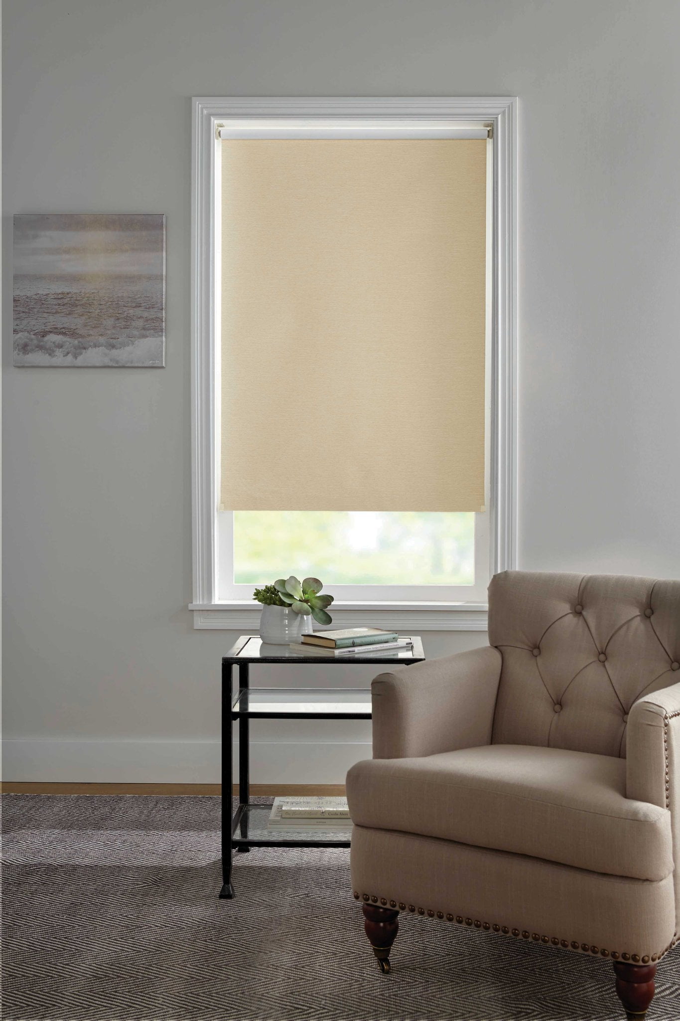 Cut-to-Width Beige Fabric Blackout Cordless Roller Shade 23 x 72" 