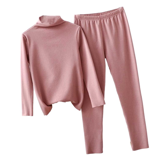 Guardurnaity Ropa interior térmica de algodón para mujer, pijama adelgazante de manga larga, traje elástico de cuello medio alto, camisa cálida, conjuntos de ropa Rosado SG