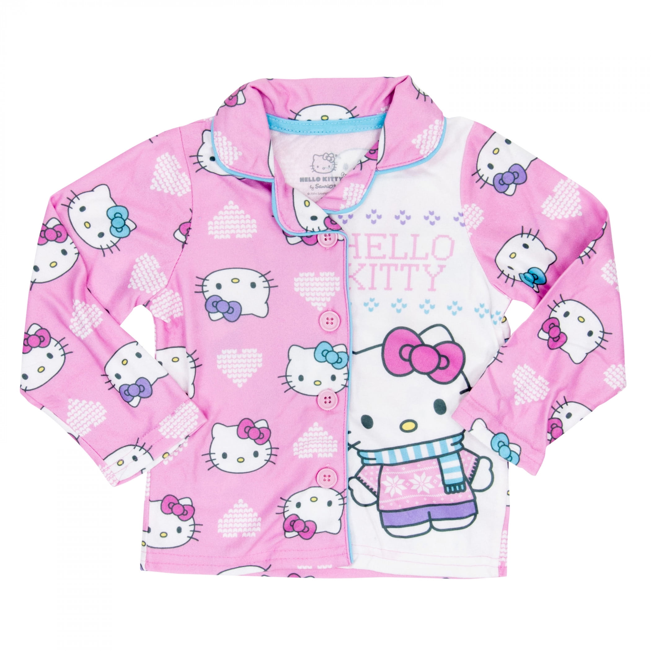 Hello Kitty Cozy Hearts Button Down 2-Piece Youth Pajama Set-Size 4