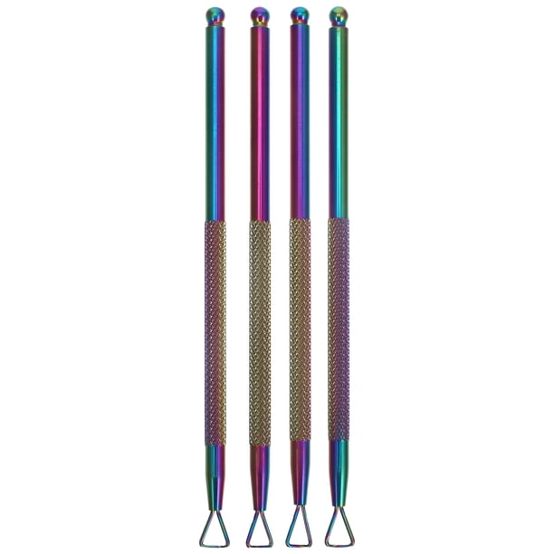 4 piezas de acero inoxidable empujador de cutículas triángulo cutícula pelador raspador gel removedor esmalte de uñas herramienta de removedor de arte de uñas para manicura salón de belleza (azul)