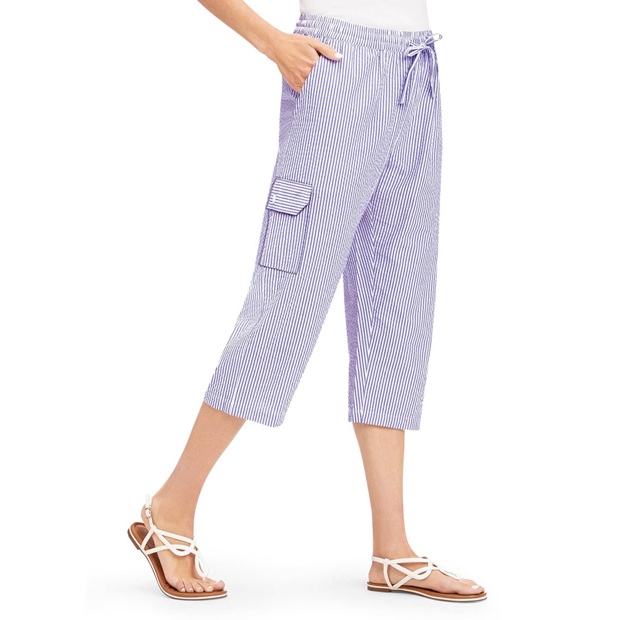 Seersucker Cargo Pocket Capris