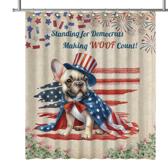 Democratic French Bulldog Making Woof Count Election 2024 Shower Curtain Dog Lover Gifts Waterproof Bathroom Bathtub Curtain - 01001