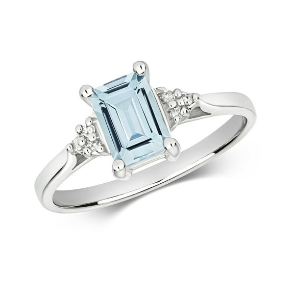 Trendy 9k White Gold Women Diamond Ring Brilliant Cut H - PK with Aquamarine