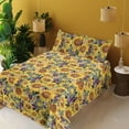 thumbnail image 2 of Ambesonne Sunflower Fitted & Flat Sheet with Sham 3 Pcs Set, Vintage Floral Summer Art, Twin, Mustard Purple and Sea Green, 2 of 5