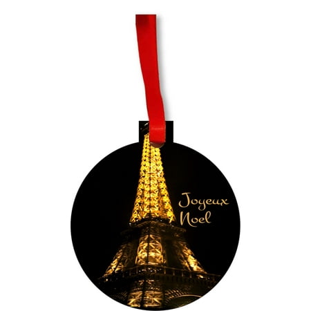 Eiffel Tower Paris France Lit Up Joyeux Noel Round Shaped Flat