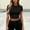 Black, variant on Women Crop Tee Top Going out T Shirts Crew Neck Basic Shirt Casual Summer Slim Solid Color Tees