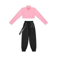 thumbnail image 3 of TiaoBug Kids Girls Hip Hop Dance Outfits Long Sleeve Mock Neck Crop Tops with Sweatpants, 3 of 7