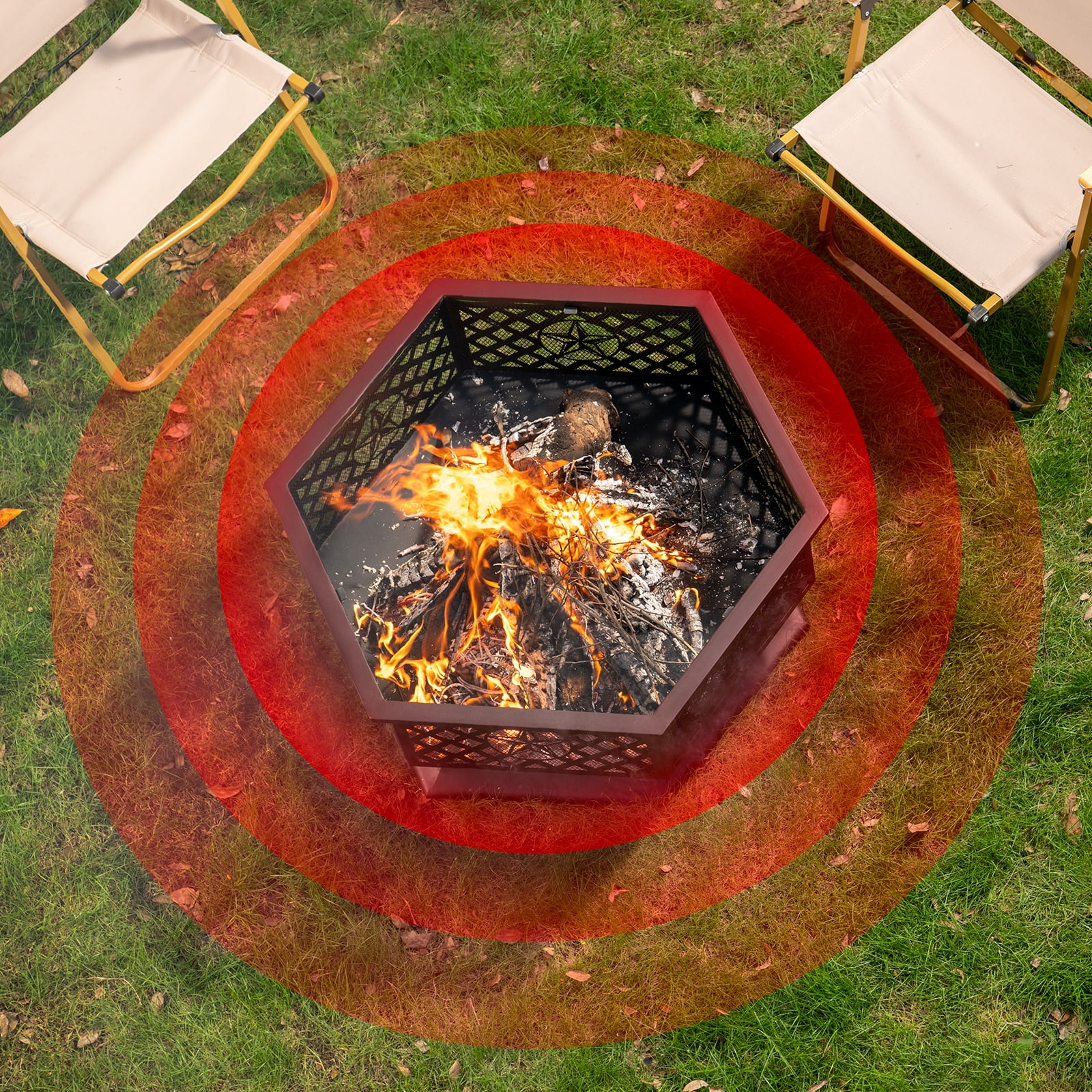 Outvue 33“ Hexagonal Outdoor Wood Burning Fire Pit
