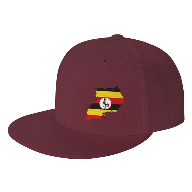 DouZhe Flat Brim Cap Snapback Hat, Uganda Geography Map Flag Prints Adjustable Red Adult Baseball Cap