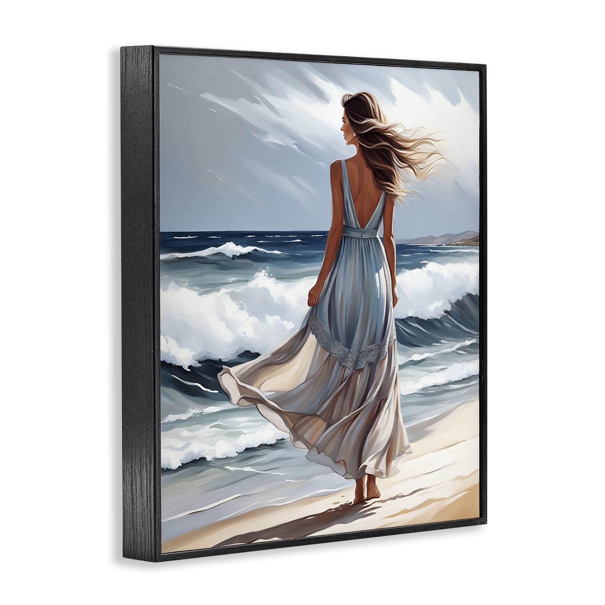 Stupell Industries Walk In The Waves Black Framed Giclee Art, design by Tabz Jones