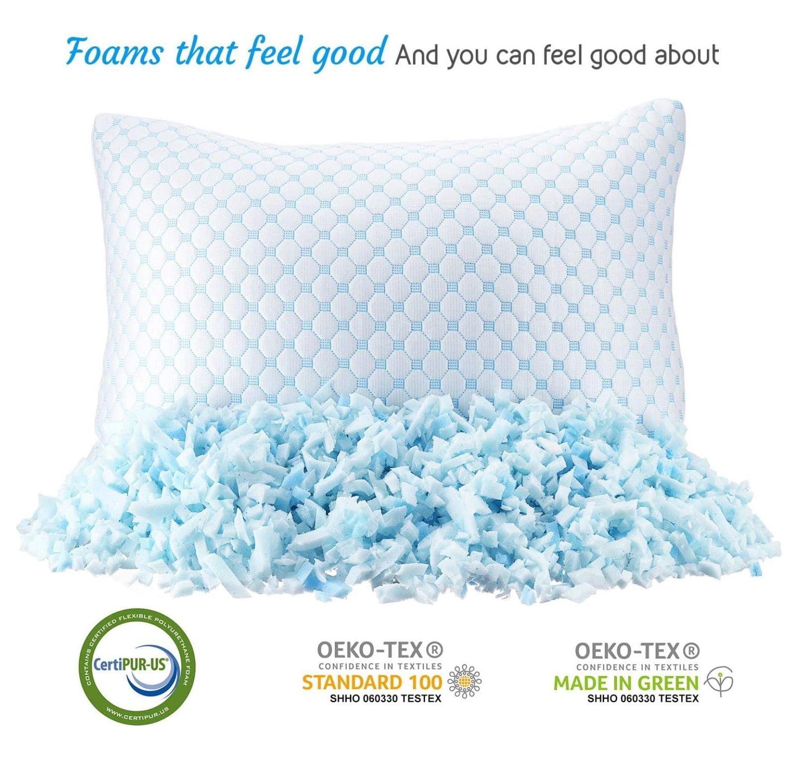 KriKac Cooling Pillow, Shredded Queen Size Set of 2, Gel Infused Cool Pillow, Adjustable Cooling Pillows for Sleeping, Breathable Queen Pillows, Washable Removable Bed Pillow Cover
