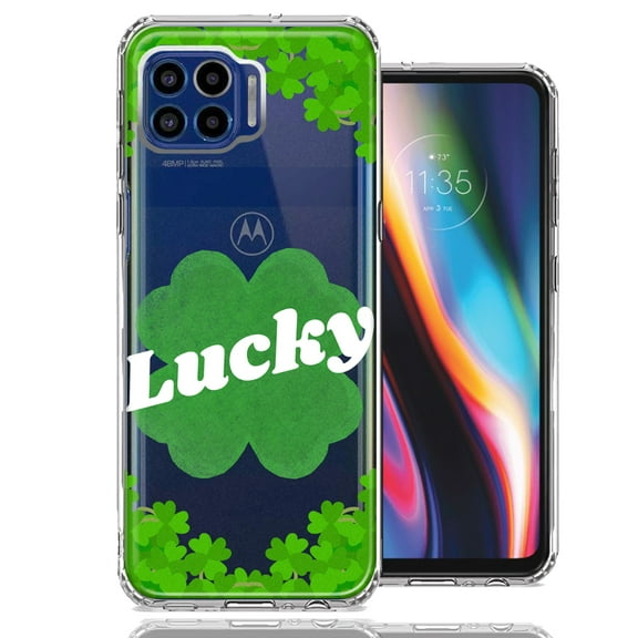 MUNDAZE for Motorola One 5G Lucky St Patrick's Day Shamrock Green Clovers Double Layer Phone Case Cover