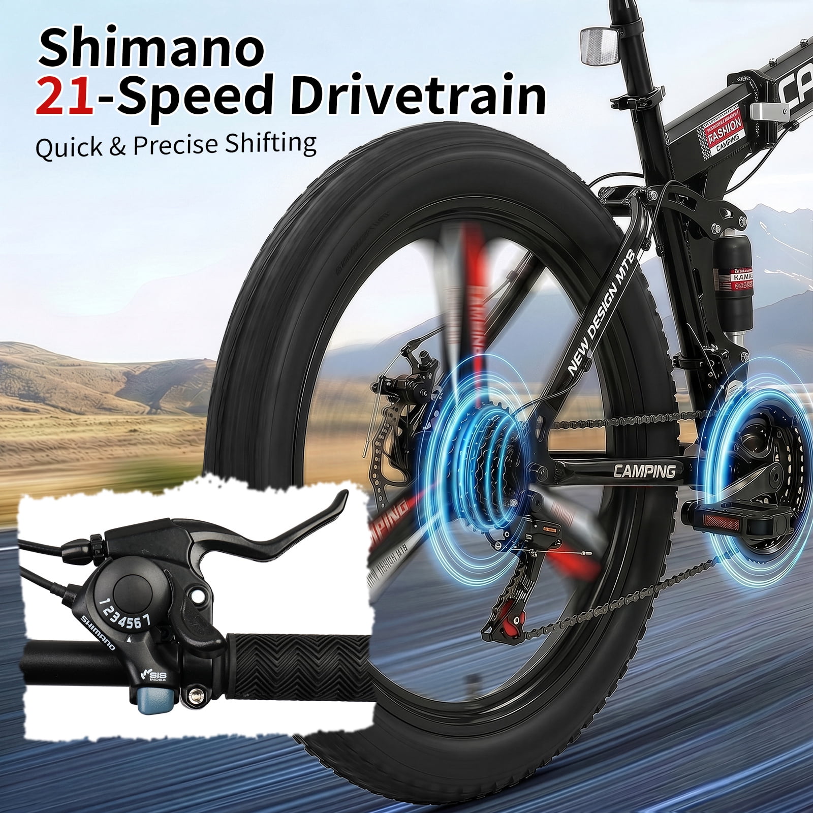 Zimtown 26" Folding Mountain Bike, Shimano 21 Speed MTB Bicycle for Adults, Black