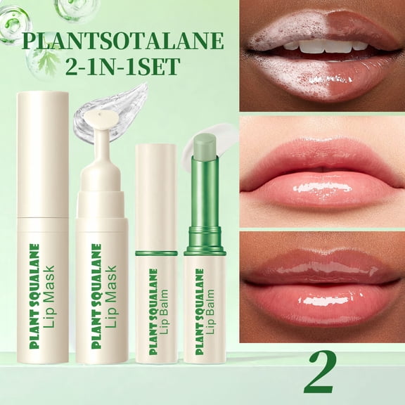 Glossy Lip Balm Set, Lip Mask & Lip Balm Set, 2-in-1 Foaming Lip Mask and Balm Set with Vitamin E , Exfoliating & Hydrating Lip Care Set for Smooth Lips, Korean Skin Care Lip Care Products