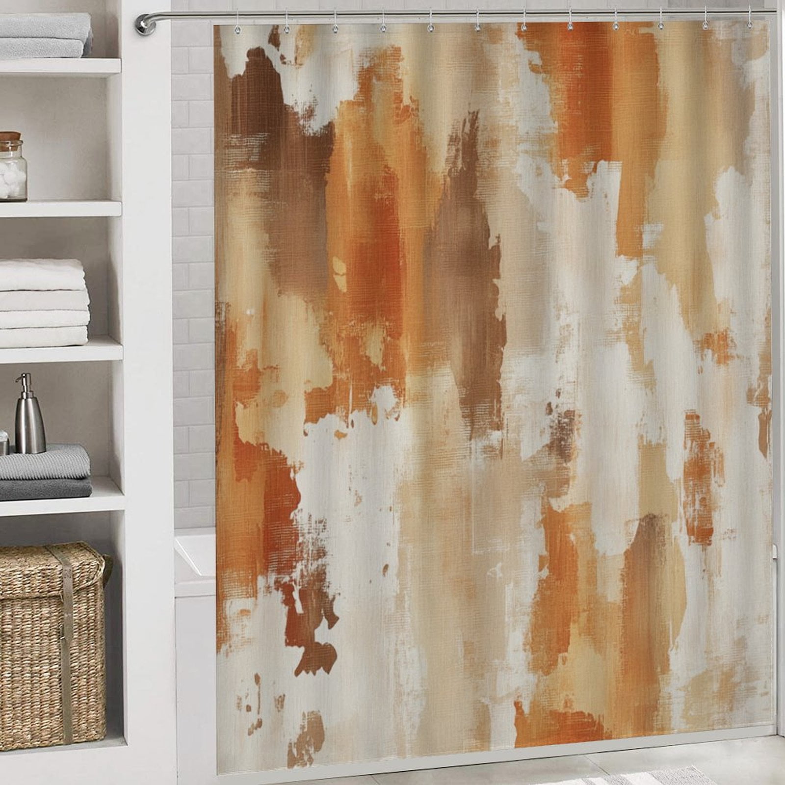 Shower Curtain Sets 4 Piece with Rugs Toilet Lid Cover and Bath Mat Orange And Grey Abstract Art Waterproof Personality Pattern Bath Curtains Burnt Orange Modern Abstract Art for Bathroom Decor Sets