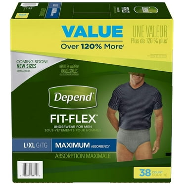 Depend FIT-FLEX Incontinence Underwear for Men, Maximum Absorbency, Large/X-Large, Gray (Packaging may vary)