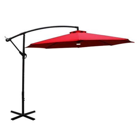 10 FT Cantilever Patio Umbrella With Bluetooth Speaker Light Burgandy
