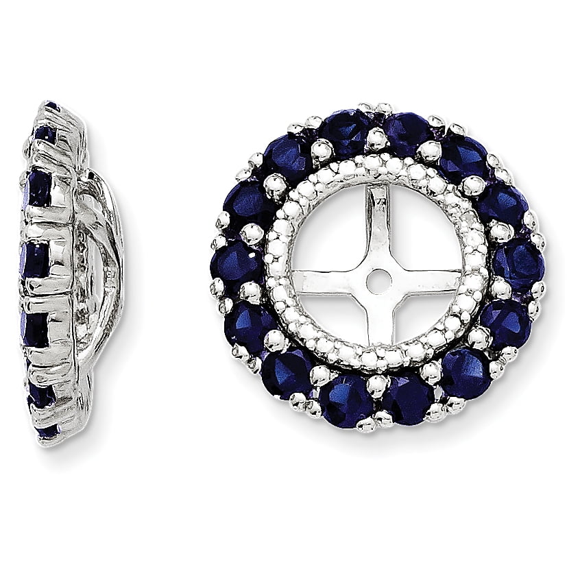 Earring Jackets Sterling Silver Rhodium Diam. & Created Sapphire