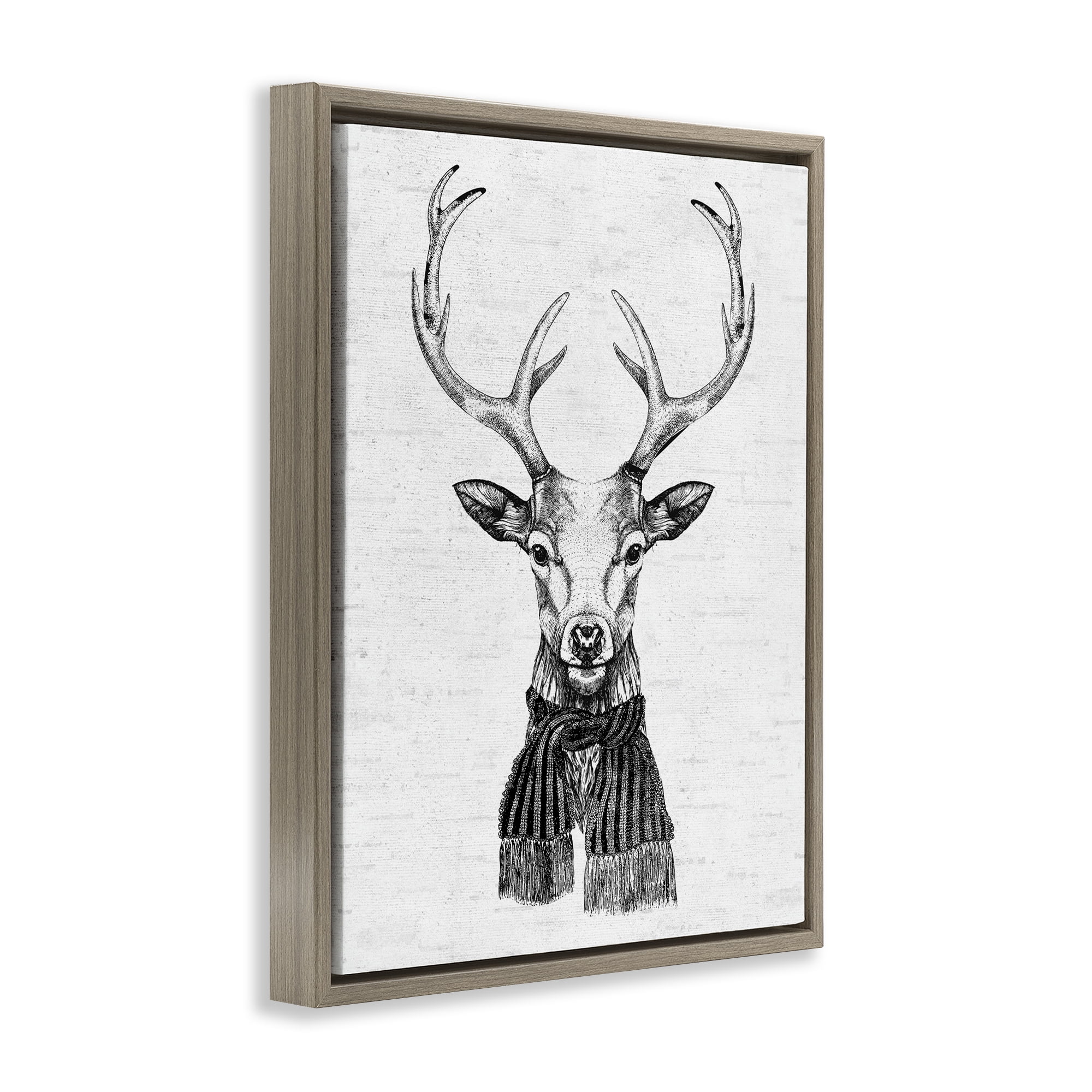 Stupell Industries Monochrome Holiday Deer Animals & Insects Painting Brown Floater Framed Canvas Art Print Wall Art, 17 x 21