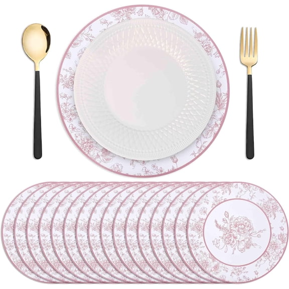Gift Boutique Disposable Pink Floral Paper Placemats, 50 Pack, 13.5 Inch Round Chinoiserie Flower Charger Mats for Wedding, Tea Party & Table Decor