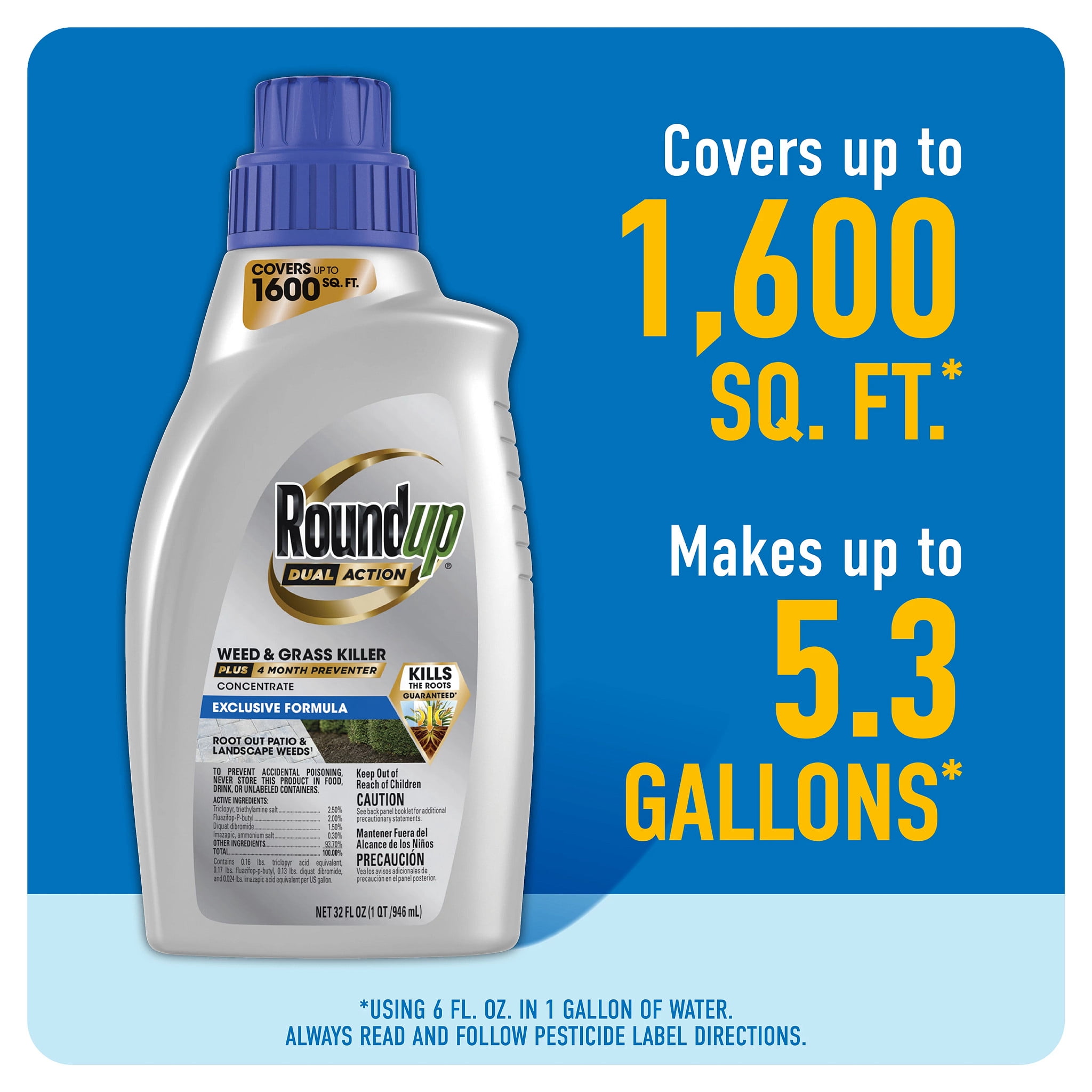 Roundup Dual Action Weed & Grass Killer Plus 4 Month Preventer, 32 fl. oz.