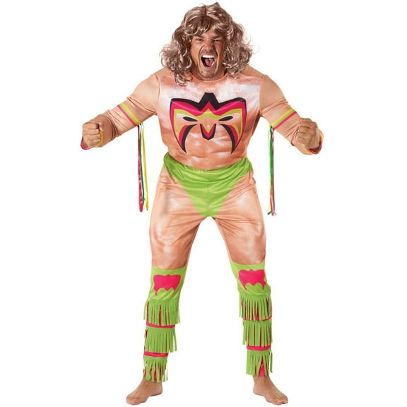 Morph Licenced Mens WWE Ultimate Warrior Costume Wig Adult Wrestling Fancy Dress Halloween Beige L