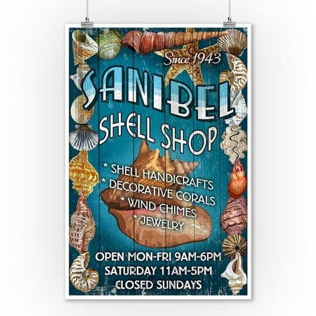 Sanibel, Florida - Shell Shop Vintage Sign - Lantern Press Artwork (9x12 Art Print, Wall Decor Travel