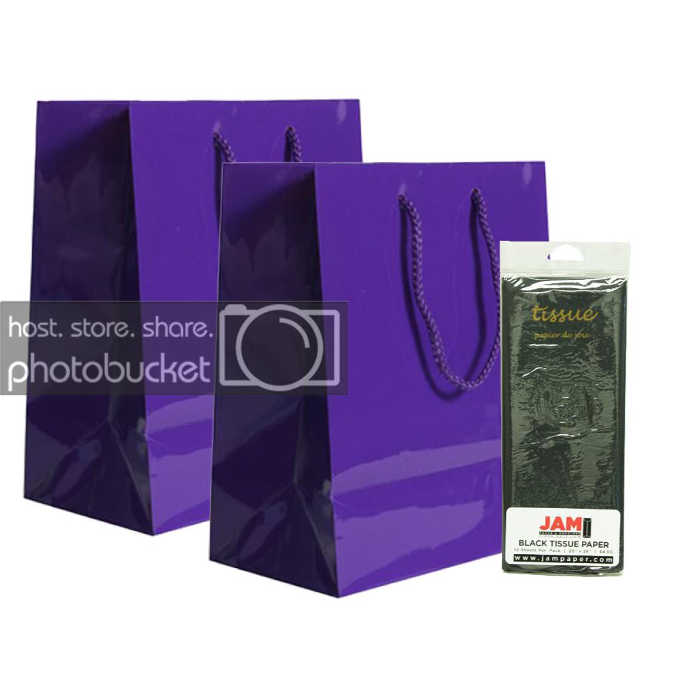 JAM Gift Bag Assortment, 2 Purple Bags & Black Tissue Paper, 3/Pack