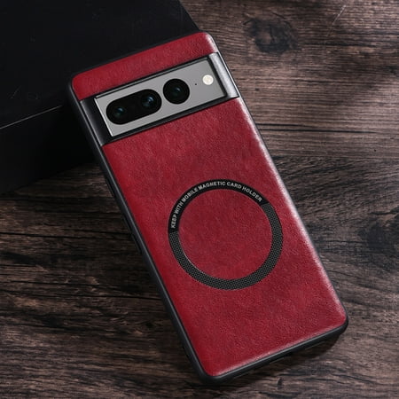 Haobuy for Google Pixel 8 Pro Magnetic Magsafe Case Leather Slim Anti-Drop Shockproof Business Case for Men-Red