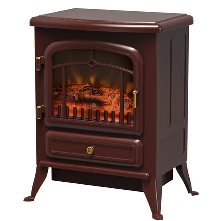 HOMCOM Freestanding Electric Fireplace Heater with Realistic Flames, 21" H, 1500W, Burnt Sienna