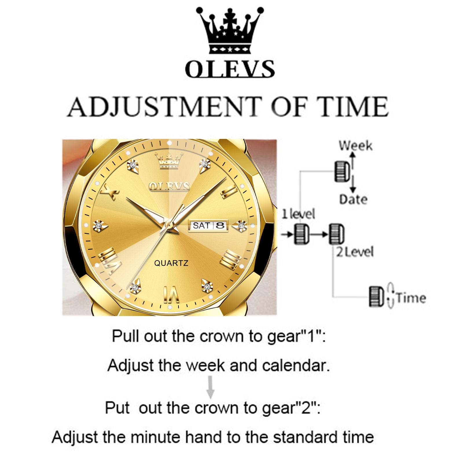 OLEVS Watches for Men Business Dress Analog Quartz Two Tone Gold Plated Stainless Steel Classic Waterproof Luminous Date Casual Mens Wrist Watches Reloj Para Hombre