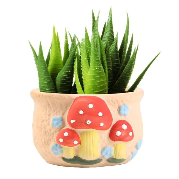 ACDANC 2026 New Succulent Plant Pots Colorful Mushrooms Pattern Flower Pots Ceramic Planter for Plants Container Bonsai Pots with Drainage Hole for Home Decor (Without Plants)