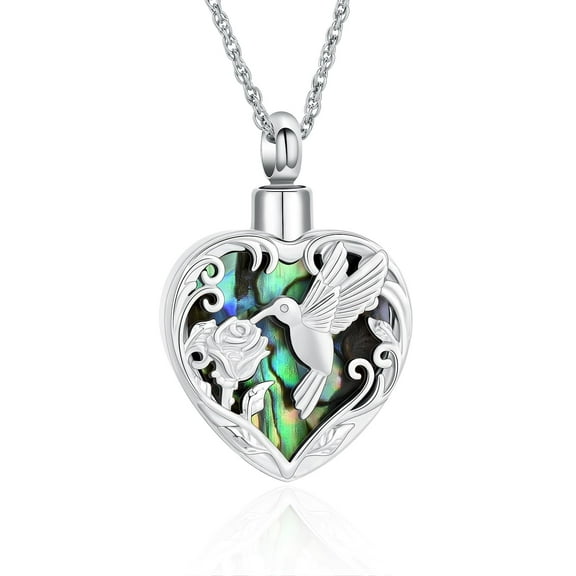 Heart Cremation Jewelry Hummingbird Urn Necklace for Ashes Stainless Steel Memorial Human Ashes Pendant Keepsake Necklace for Women Men