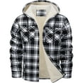 thumbnail image 4 of Men's Flannel Shirt Jacket Sherpa Lined Plaid Jackets Coat Full Zip Up Hoodie Winter Outwear Black L, 4 of 6