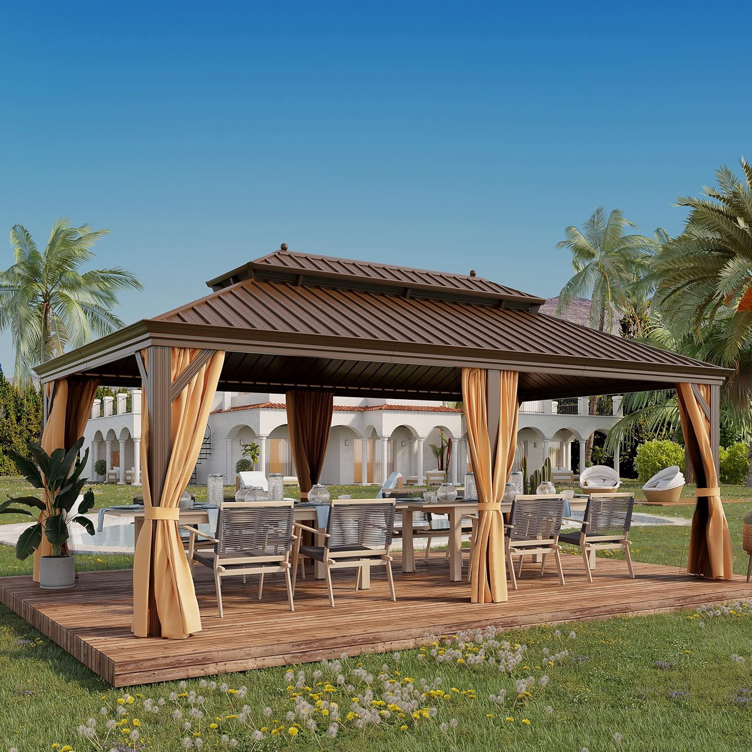 GAZEBETER 12 ft x 20 ft Hardtop Gazebo, Galvanized Steel Double Roof