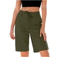thumbnail image 4 of Shorts Women Drawstring Bermuda Shorts Dressy Casual High Waist Pleated Loose Comfortable Summer Daily Work Short Pants Green L, 4 of 7
