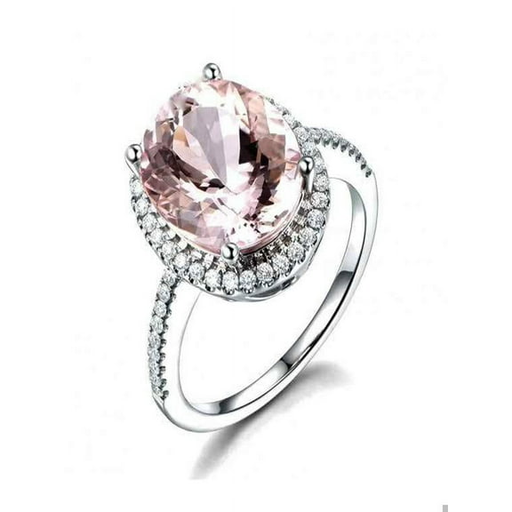 2.50 Carat Oval cut Morganite and Diamond Engagement Ring in 14k White Gold affordable morganite and diamond engagement ring